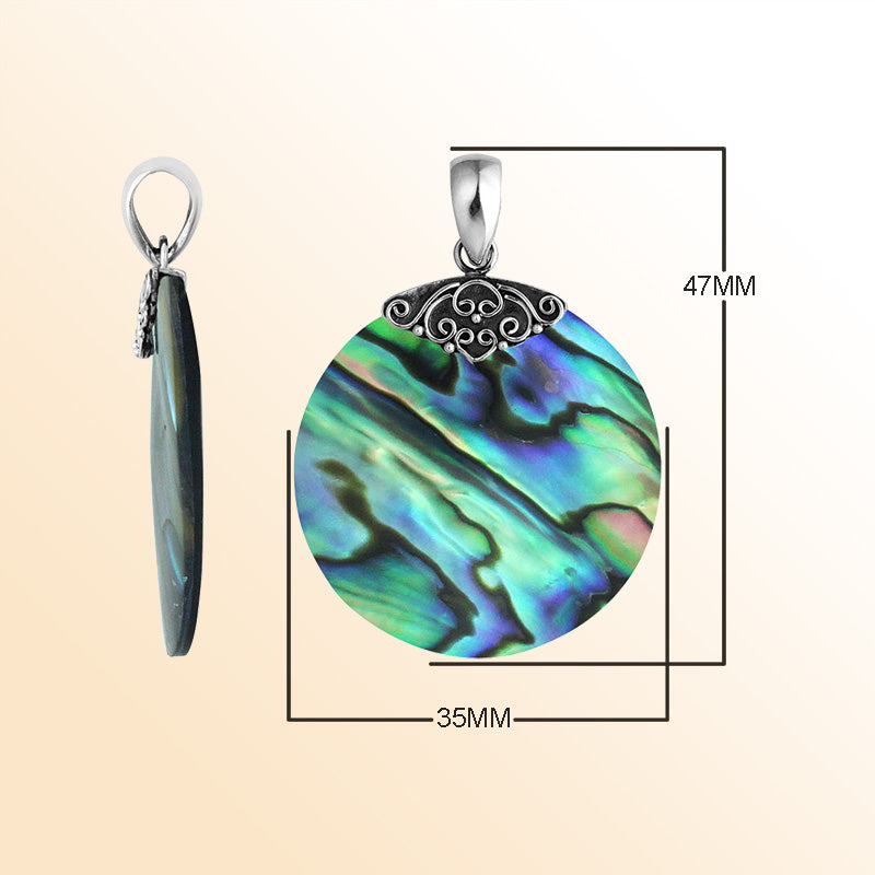 Handcrafted Sterling Silver Abalone Shell Ocean Spirit Round Pendant.