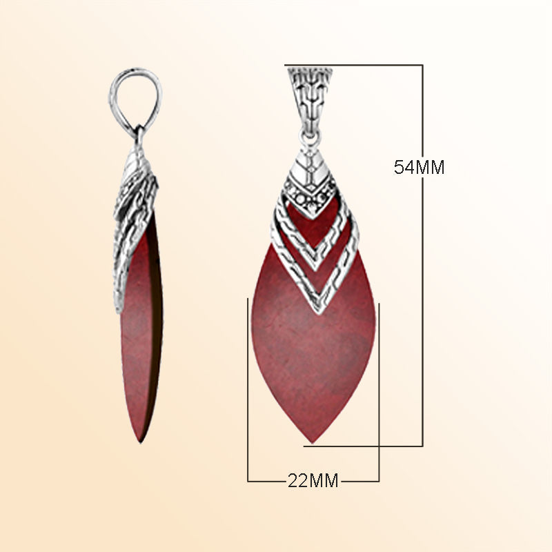 Handcrafted Sterling Silver Red Coral And Cubic Zirconia Teardrop Passion Pendant.