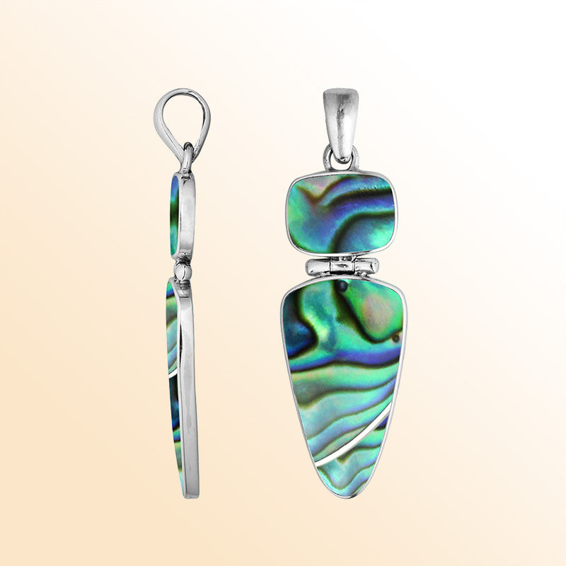 Sterling Silver Abalone Shell Geometric Dual Design Pendant For Women.