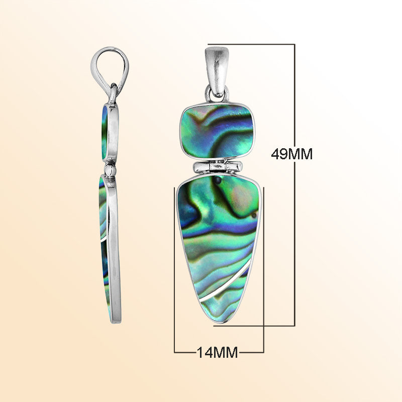 Sterling Silver Abalone Shell Geometric Dual Design Pendant For Women.