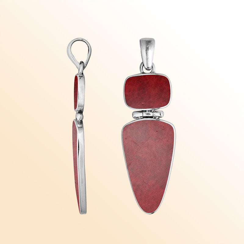 Sterling Silver Red Coral Geometric Dual Design Pendant With Elegant Finish.