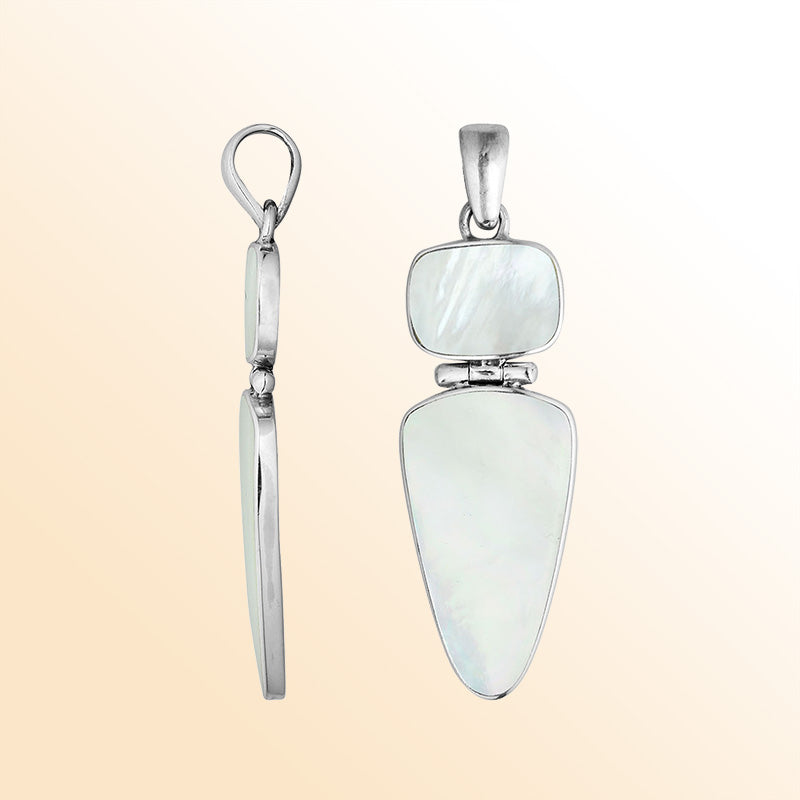 Sterling Silver Mother Of Pearl Geometric Dual Design Pendant With Elegant Finish.