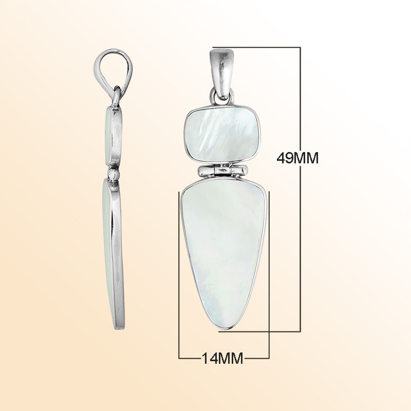 Sterling Silver Mother Of Pearl Geometric Dual Design Pendant With Elegant Finish.