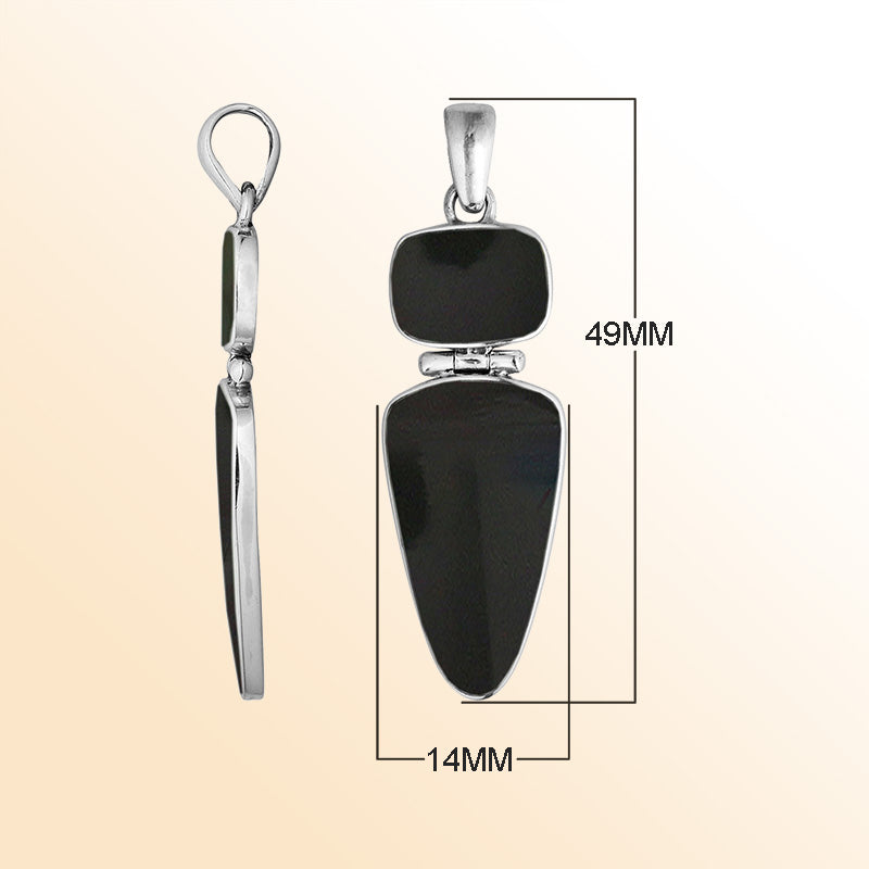 Sterling Silver Black Shell Geometric Dual Design Pendant With Elegant Finish.