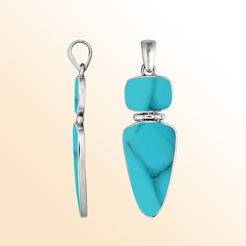 Sterling Silver Turquoise Shell Geometric Dual Design Pendant With Elegant Finish.