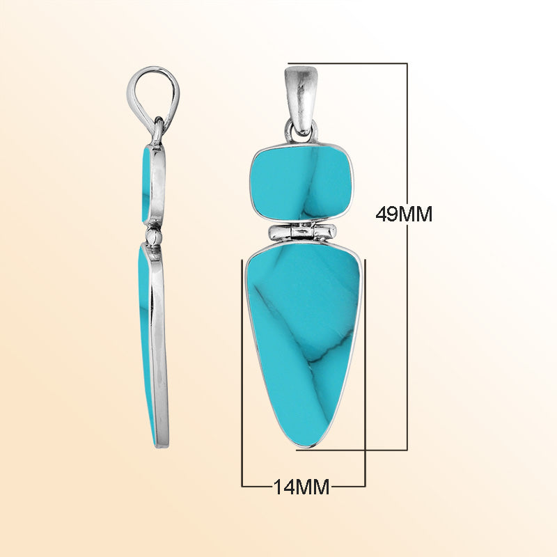 Sterling Silver Turquoise Shell Geometric Dual Design Pendant With Elegant Finish.