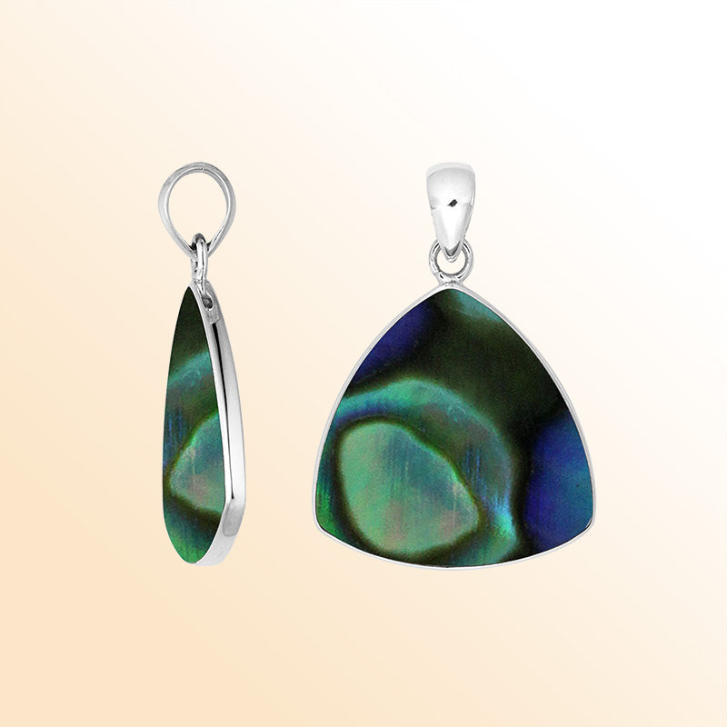 Sterling Silver Abalone Shell Triangular Pendant With Ocean-Inspired Elegance.