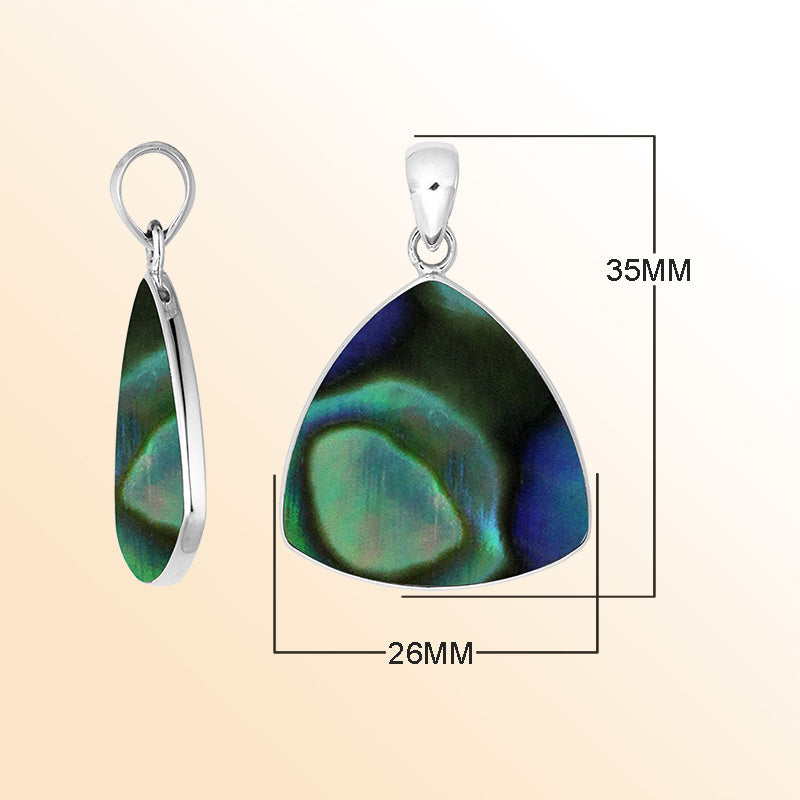 Sterling Silver Abalone Shell Triangular Pendant With Ocean-Inspired Elegance.