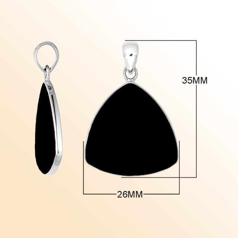 Sterling Silver Black Shell Triangular Pendant With Midnight Lustre And Balinese Elegance.