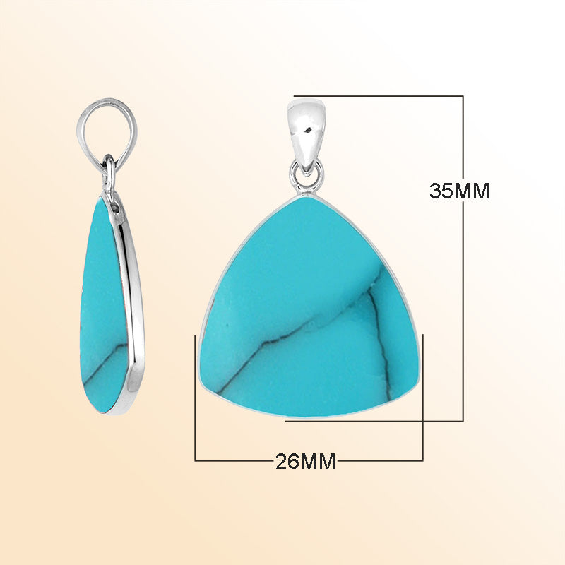Sterling Silver Turquoise Shell Triangular Pendant With Vibrant Blue Charm And Balinese Elegance.
