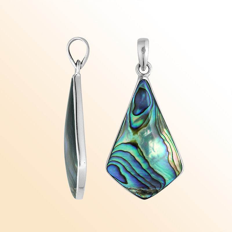Sterling Silver Abalone Shell Geometric Pendant With Ocean Iridescence And Balinese Elegance.