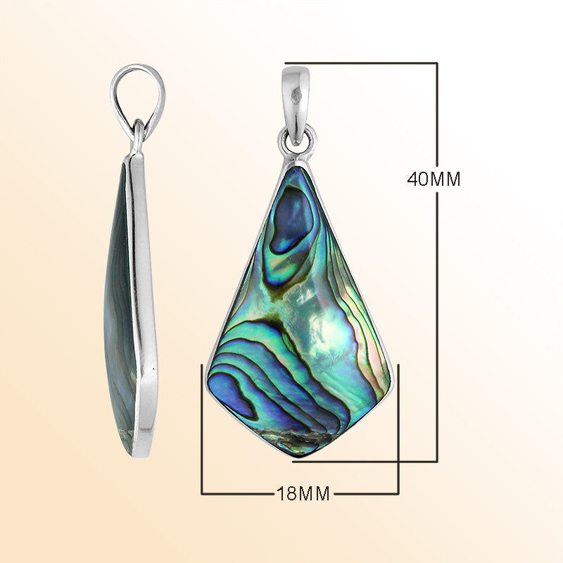 Sterling Silver Abalone Shell Geometric Pendant With Ocean Iridescence And Balinese Elegance.