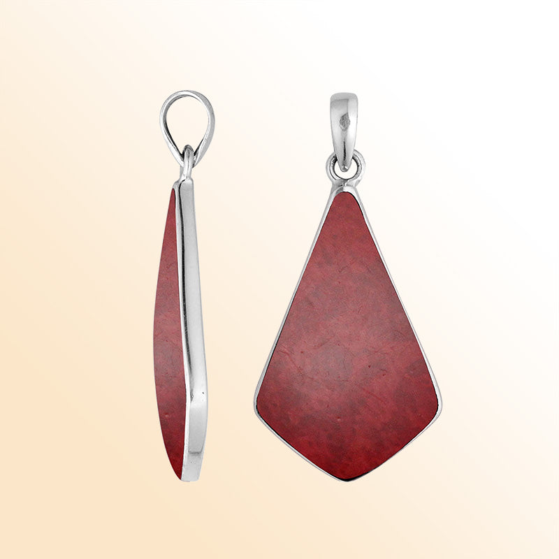 Sterling Silver Red Coral Geometric Pendant With Bold Red Charm And Balinese Elegance.