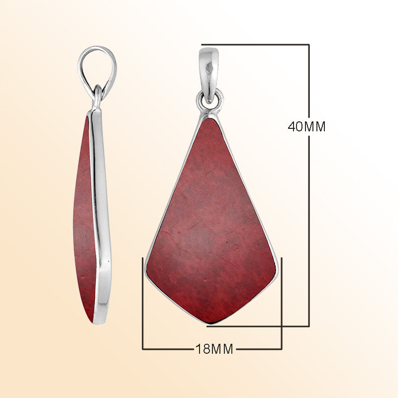 Sterling Silver Red Coral Geometric Pendant With Bold Red Charm And Balinese Elegance.