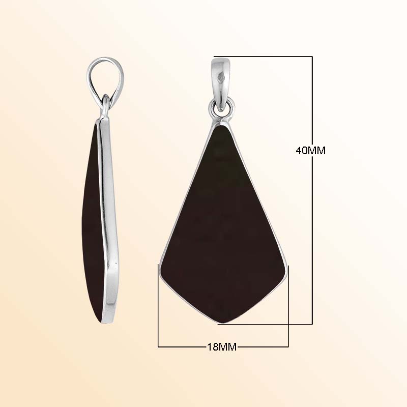 Sterling silver Shadow Crest pendant with smooth Black Shell inlay and bold sculptural shield silhouette