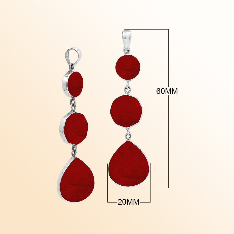 Handcrafted Sterling Silver Cascading Red Coral Pendant From Bali.