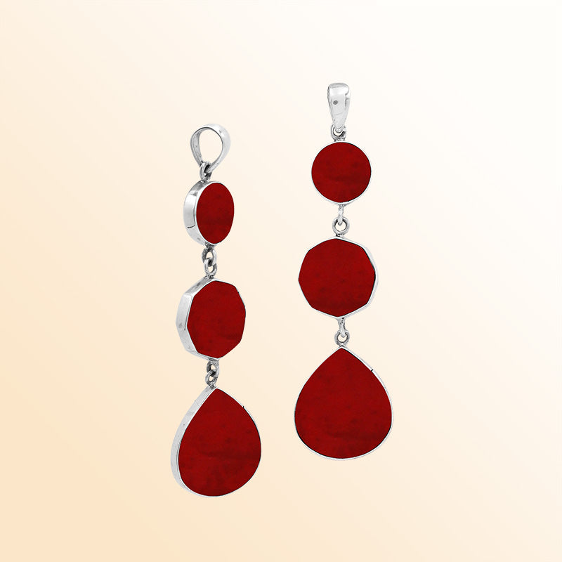 Handcrafted Sterling Silver Cascading Red Coral Pendant From Bali.