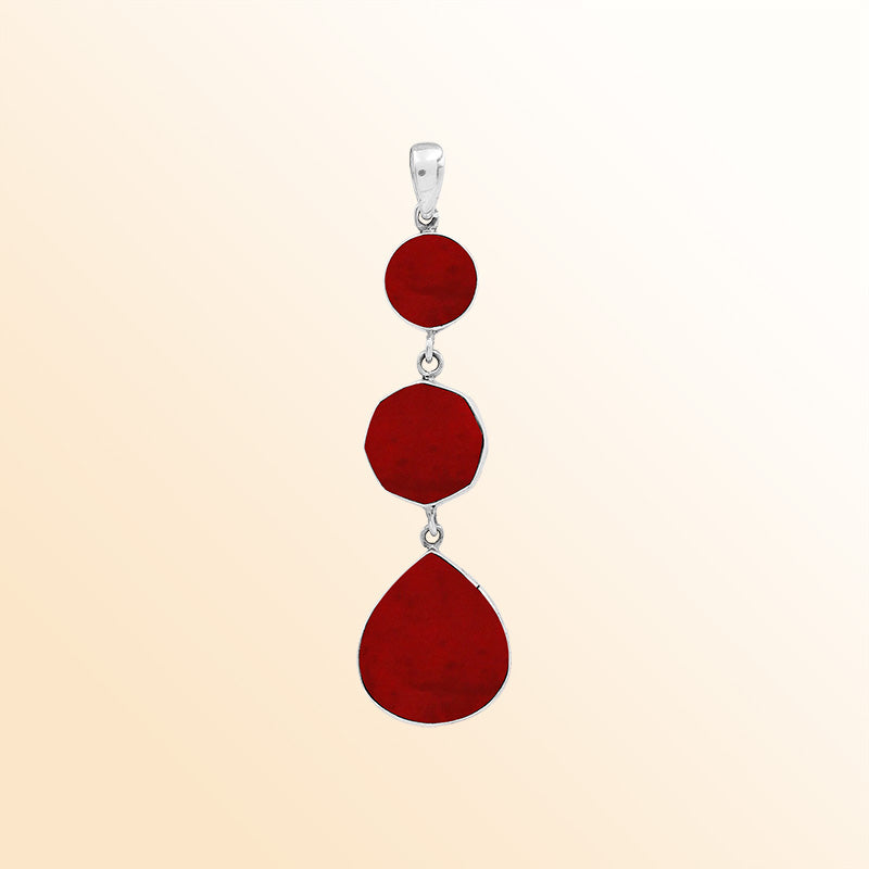 Handcrafted Sterling Silver Cascading Red Coral Pendant From Bali.