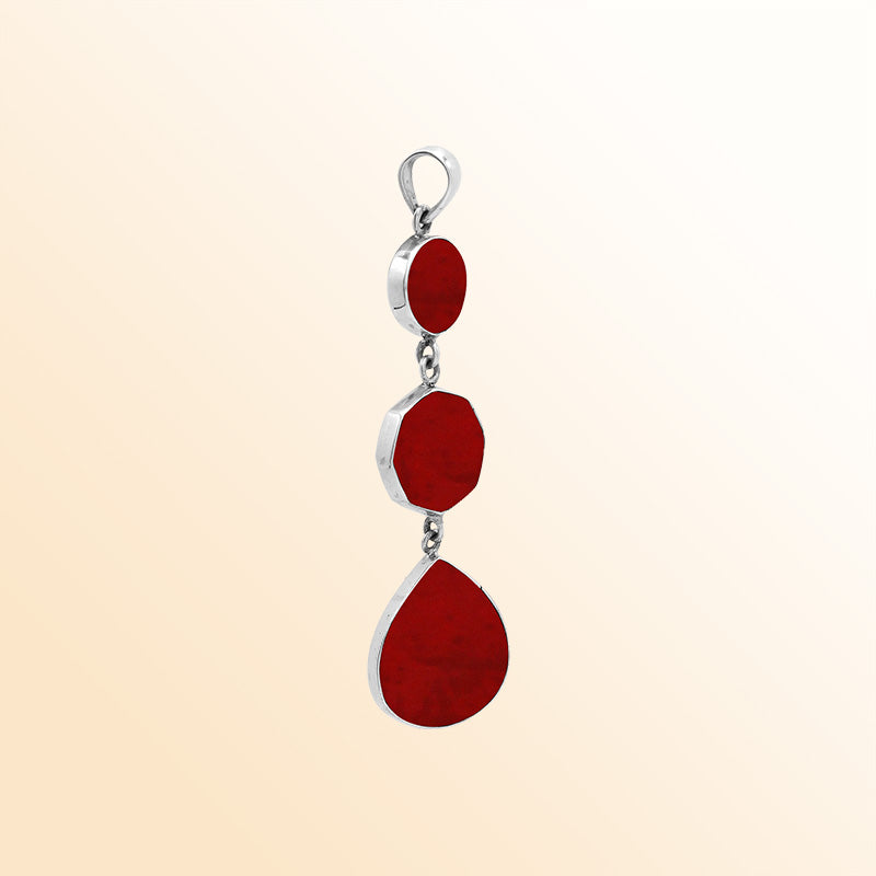 Handcrafted Sterling Silver Cascading Red Coral Pendant From Bali.