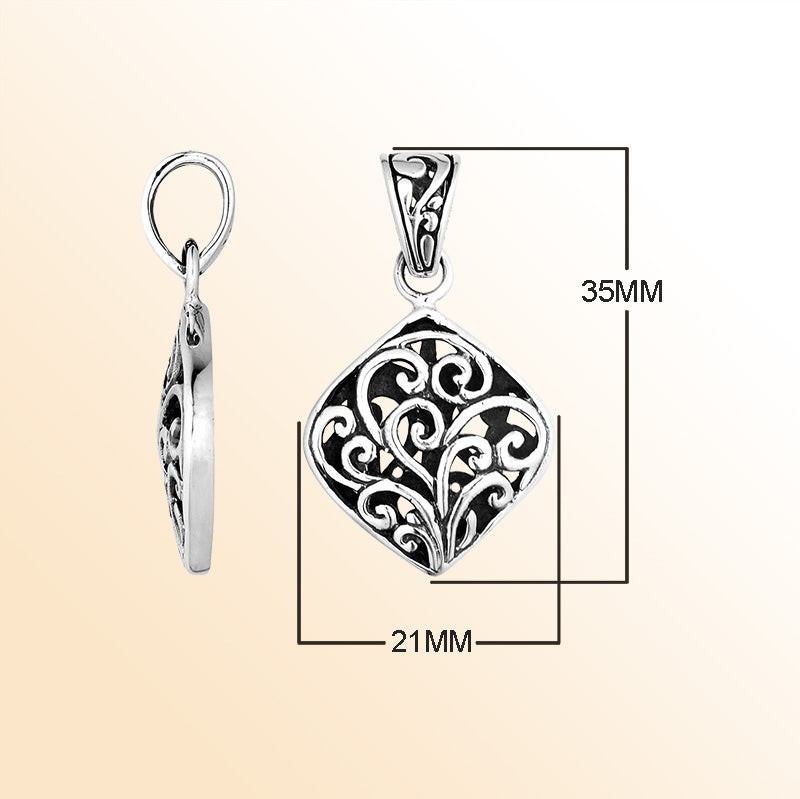 Handcrafted Sterling Silver Filigree Diamond Pendant From Bali.
