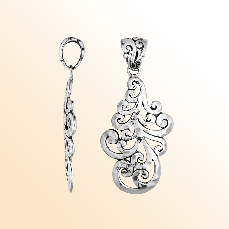 Handcrafted Sterling Silver Swirl Leaf Pendant From Bali.