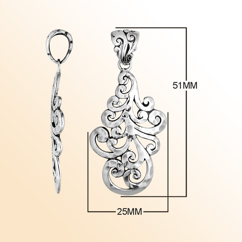 Handcrafted Sterling Silver Swirl Leaf Pendant From Bali.