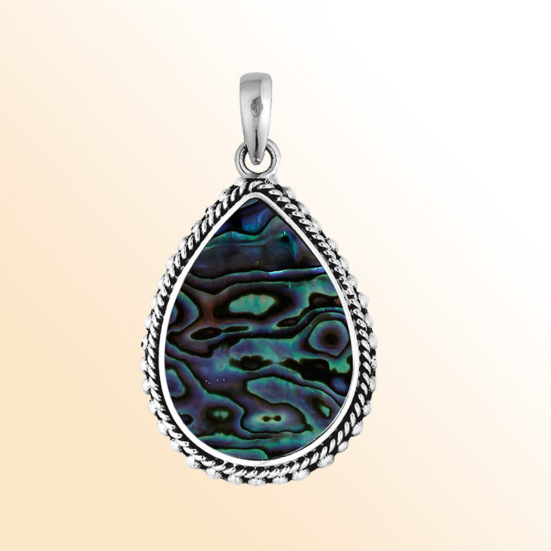 Handcrafted Sterling Silver Abalone Shell Teardrop Pendant From Bali.
