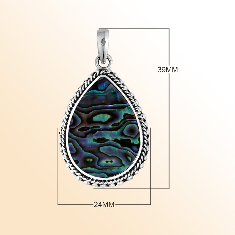 Handcrafted Sterling Silver Abalone Shell Teardrop Pendant From Bali.