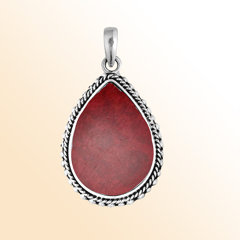 Handcrafted Sterling Silver Red Coral Teardrop Pendant From Bali.