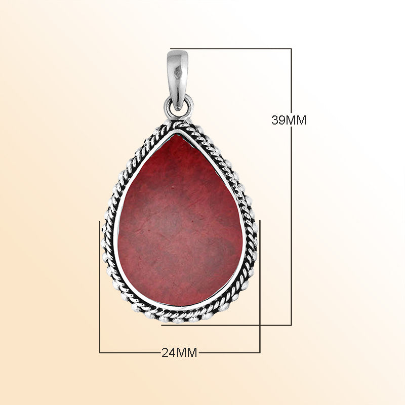 Handcrafted Sterling Silver Red Coral Teardrop Pendant From Bali.
