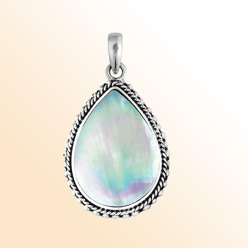 Handcrafted Sterling Silver Mother Of Pearl Teardrop Pendant From Bali.