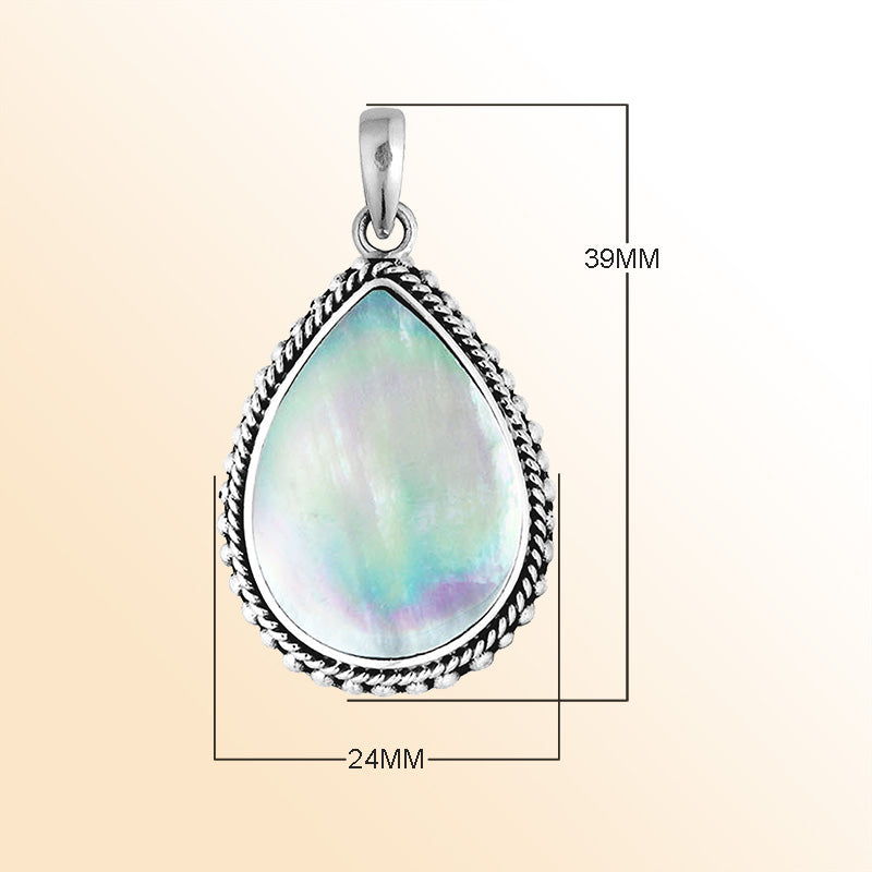 Handcrafted Sterling Silver Mother Of Pearl Teardrop Pendant From Bali.