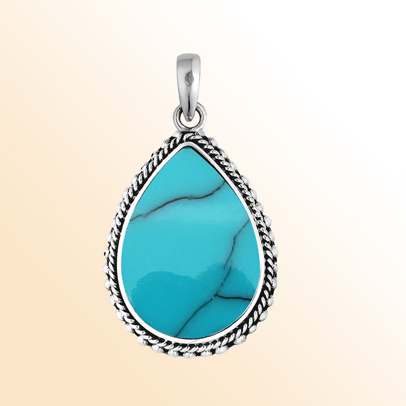 Handcrafted Sterling Silver Turquoise Shell Teardrop Pendant From Bali.