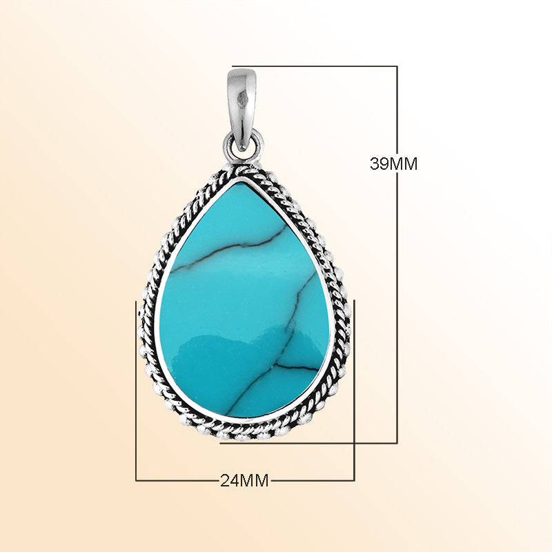 Handcrafted Sterling Silver Turquoise Shell Teardrop Pendant From Bali.