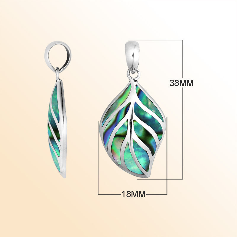 Handcrafted Sterling Silver Abalone Shell Leaf Pendant From Bali.