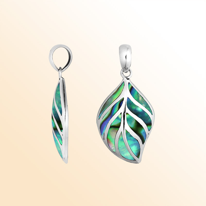 Handcrafted Sterling Silver Abalone Shell Leaf Pendant From Bali.