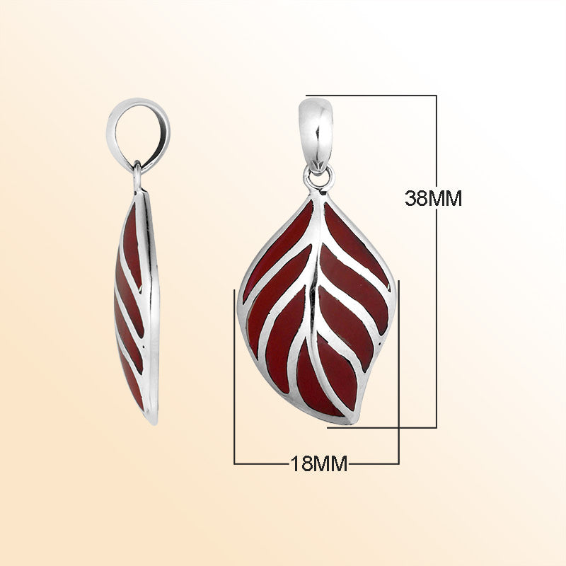 Handcrafted Sterling Silver Red Coral Leaf Pendant From Bali.