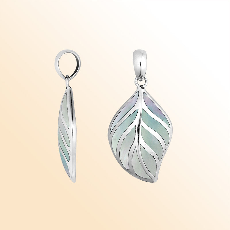 Handcrafted Sterling Silver Mother Of Pearl Leaf Pendant From Bali.