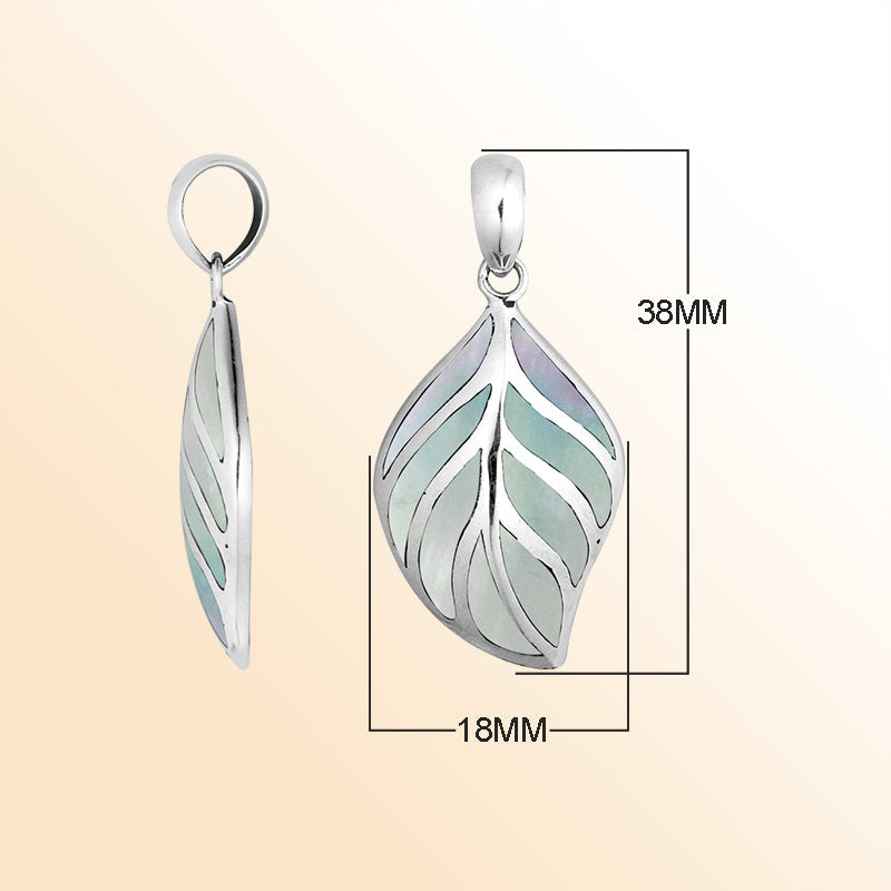 Handcrafted Sterling Silver Mother Of Pearl Leaf Pendant From Bali.
