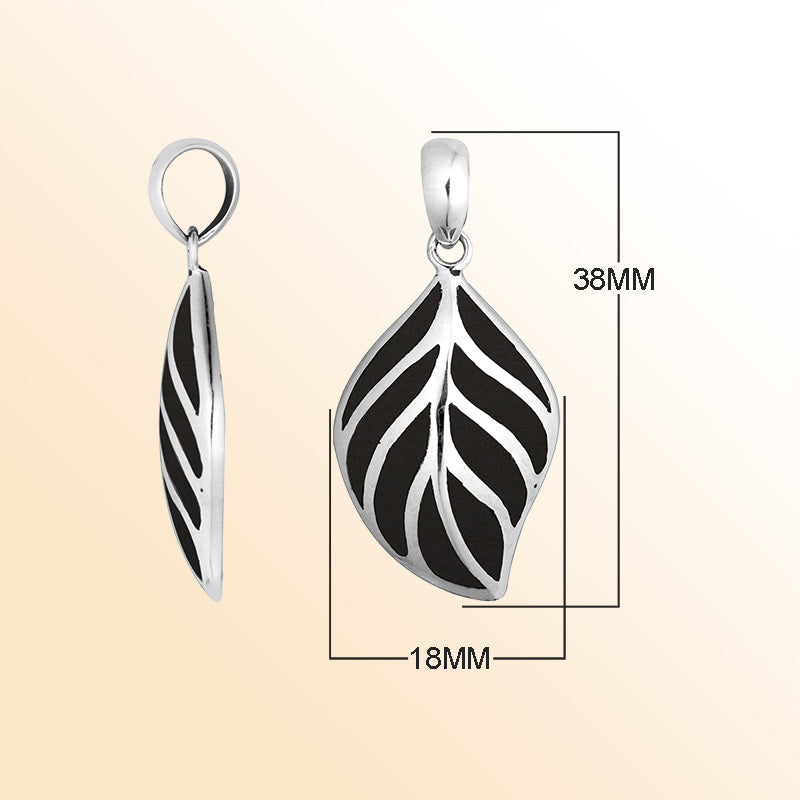 Handcrafted Sterling Silver Black Shell Leaf Pendant From Bali.