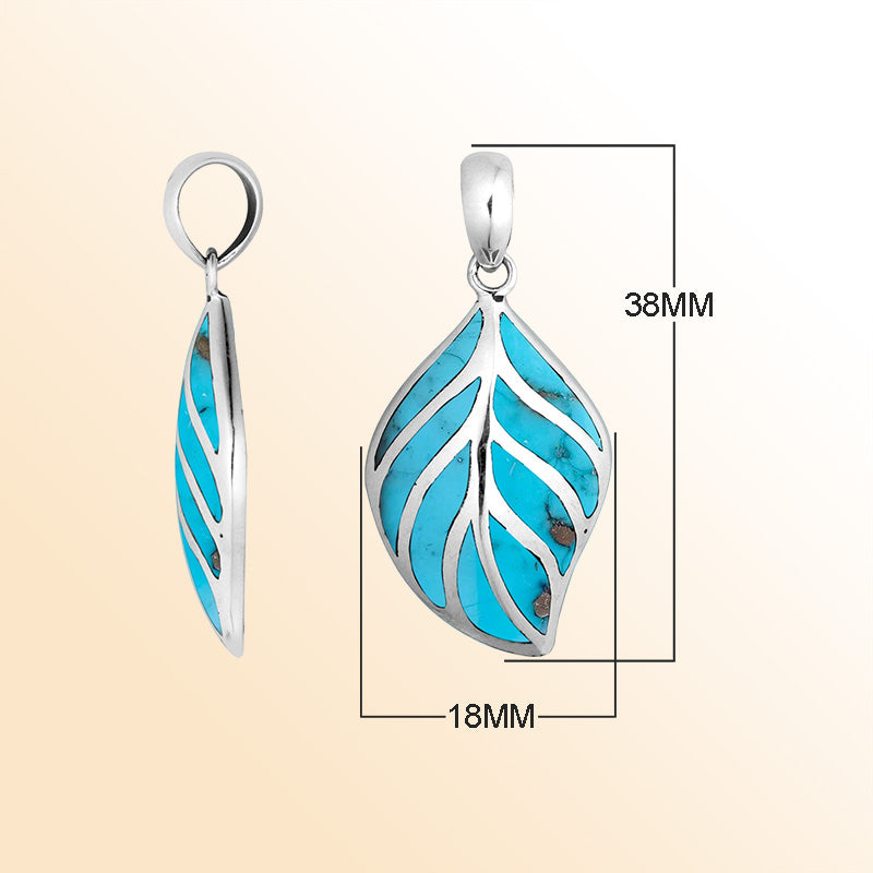 Handcrafted Sterling Silver Turquoise Shell Leaf Pendant With Silver Vein Accents.