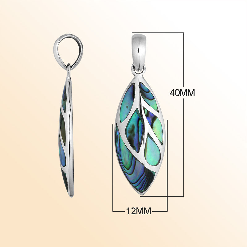 Handcrafted Sterling Silver Abalone Shell Leaf Pendant With Silver Vein Accents.