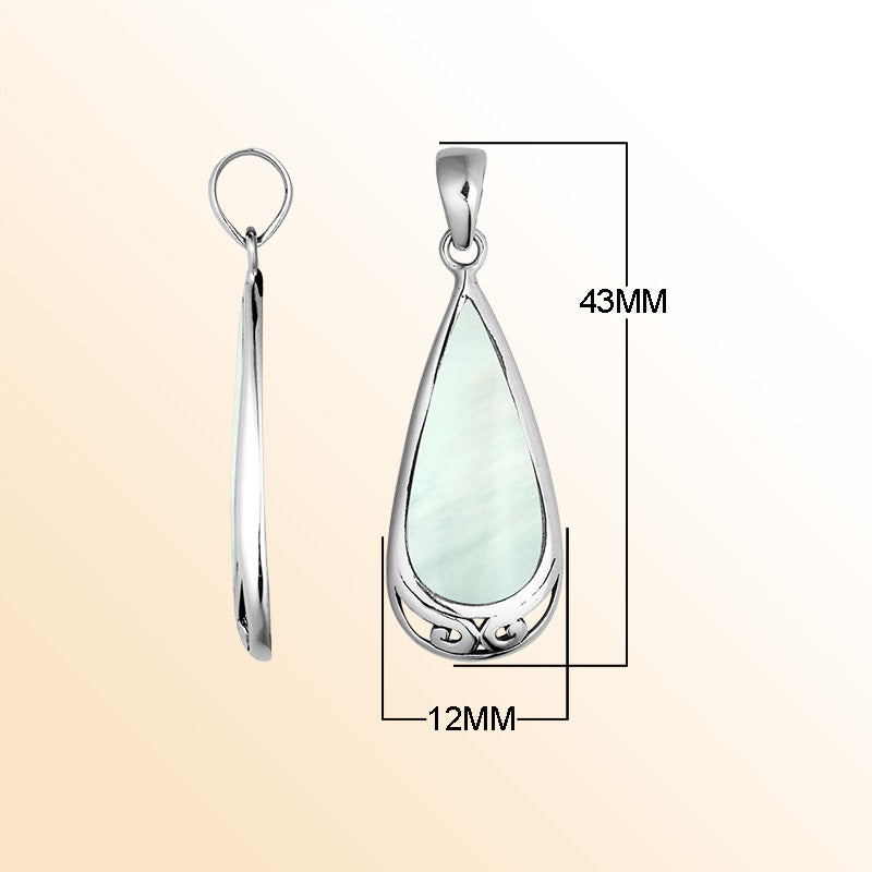 Handcrafted Sterling Silver Mother Of Pearl Teardrop Pendant With Polished Silver Border.