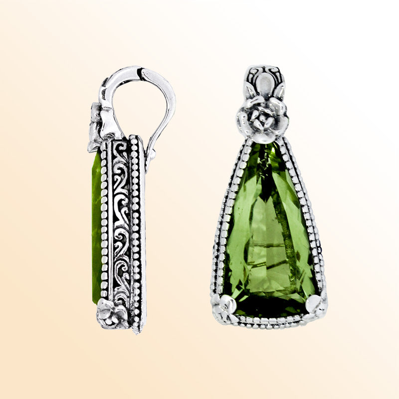 Elegant Green Amethyst Quartz Sterling Silver Pendant With Artistic Floral Detailing