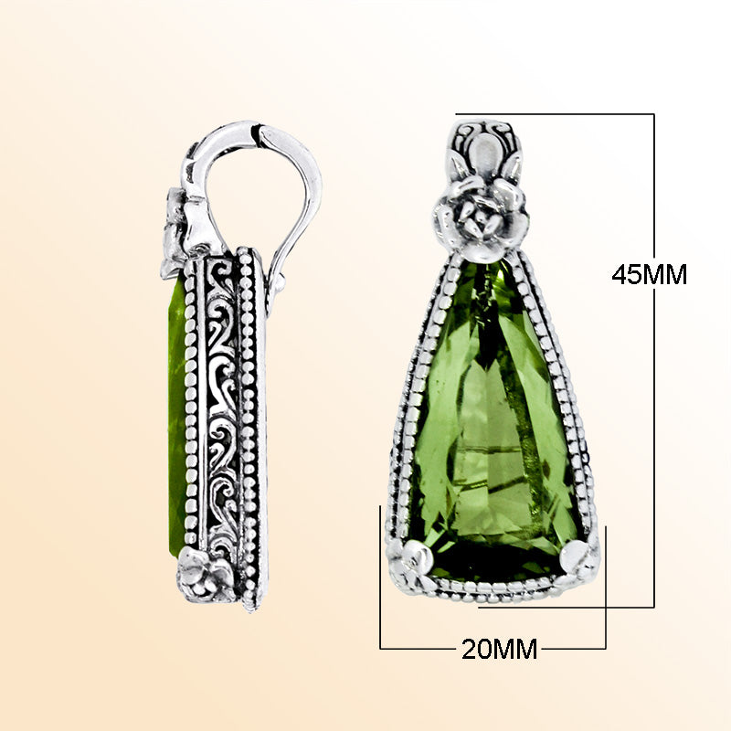 Elegant Green Amethyst Quartz Sterling Silver Pendant With Artistic Floral Detailing
