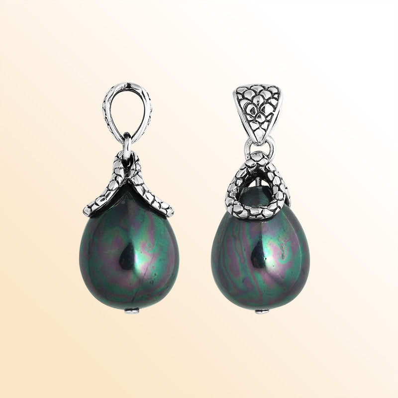 Artistic Gray Mabe Pearl Sterling Silver Drop Pendant With Snake Pattern Bail