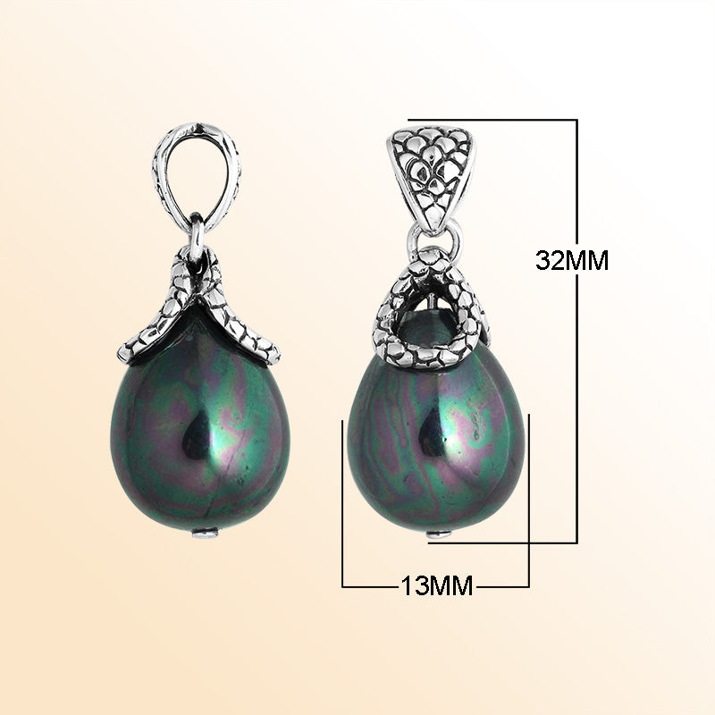 Artistic Gray Mabe Pearl Sterling Silver Drop Pendant With Snake Pattern Bail