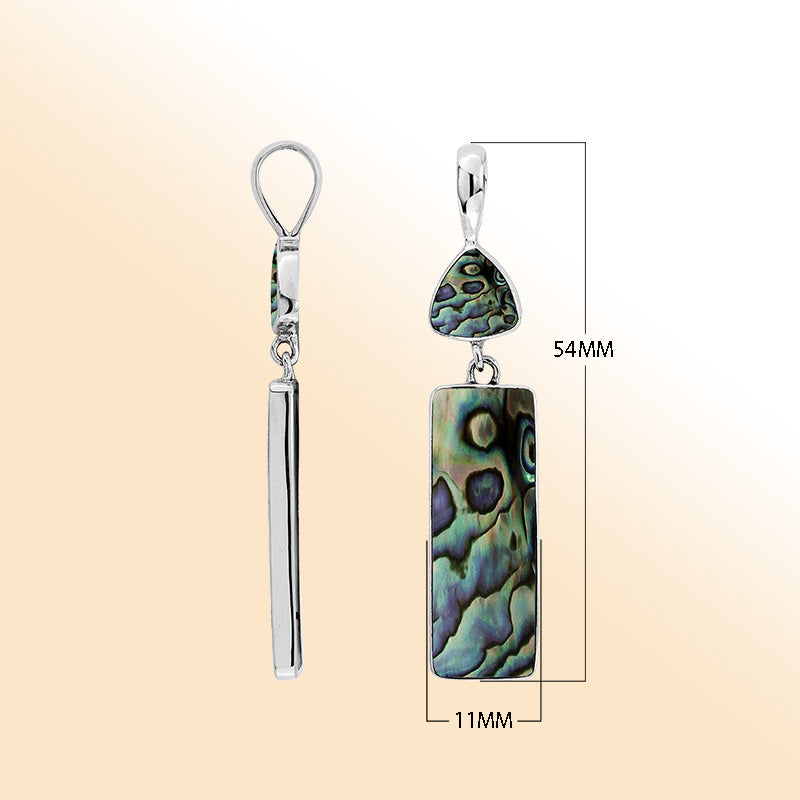 Sterling Silver Earring With Abalone Shell Trillion & Rectangle Dangle Handcrafted In Bali