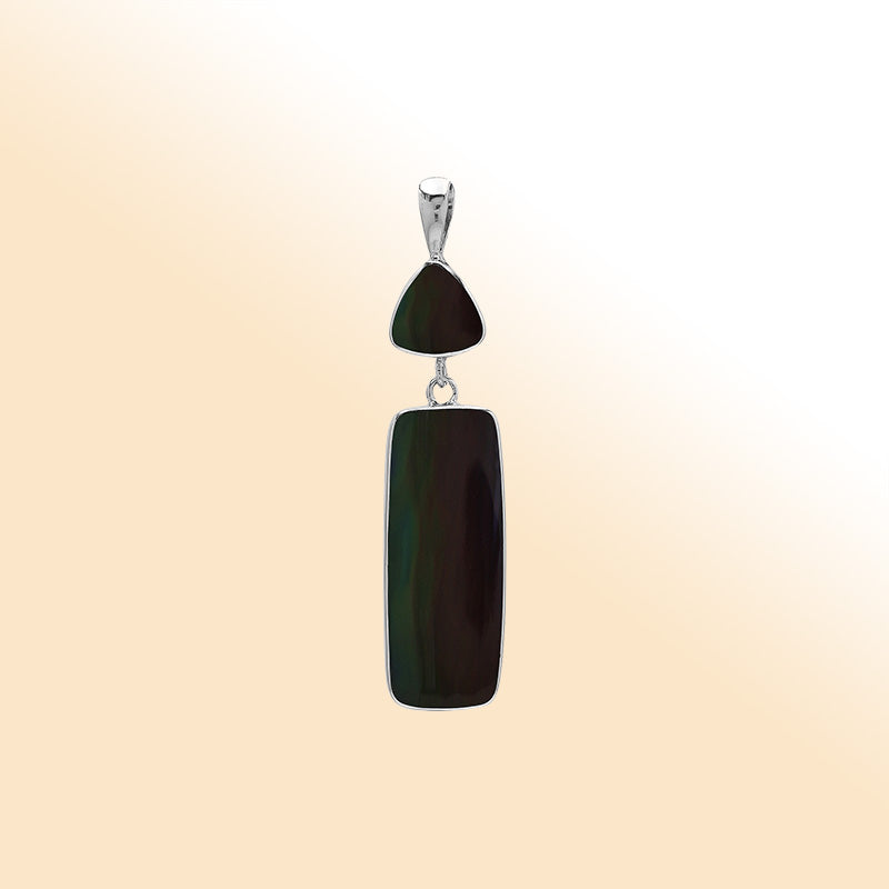 Sterling Silver Earring With Black Shell Trillion & Rectangle Dangle Handcrafted In Bali