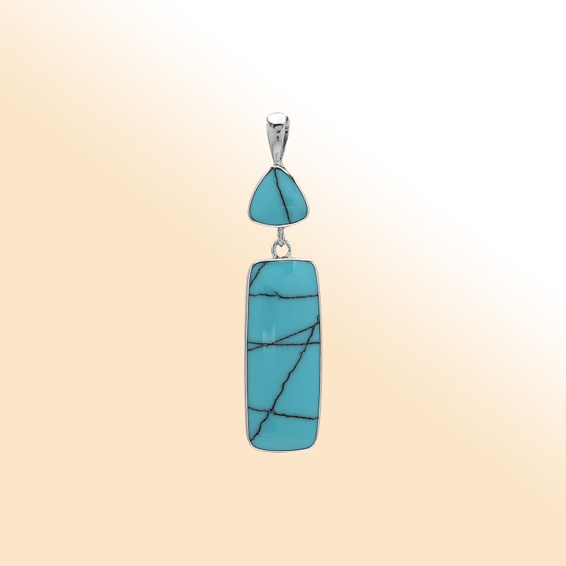 Sterling Silver Pendant With Turquoise Shell Trillion & Rectangle Drop Design Handcrafted In Bali